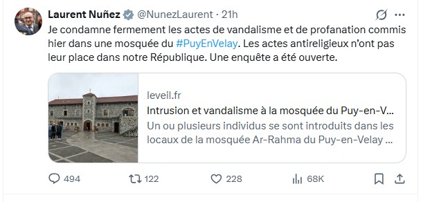 , Mosquée du Puy-en-Velay vandalisée : « Une profanation odieuse