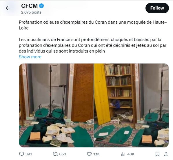 , Mosquée du Puy-en-Velay vandalisée : « Une profanation odieuse